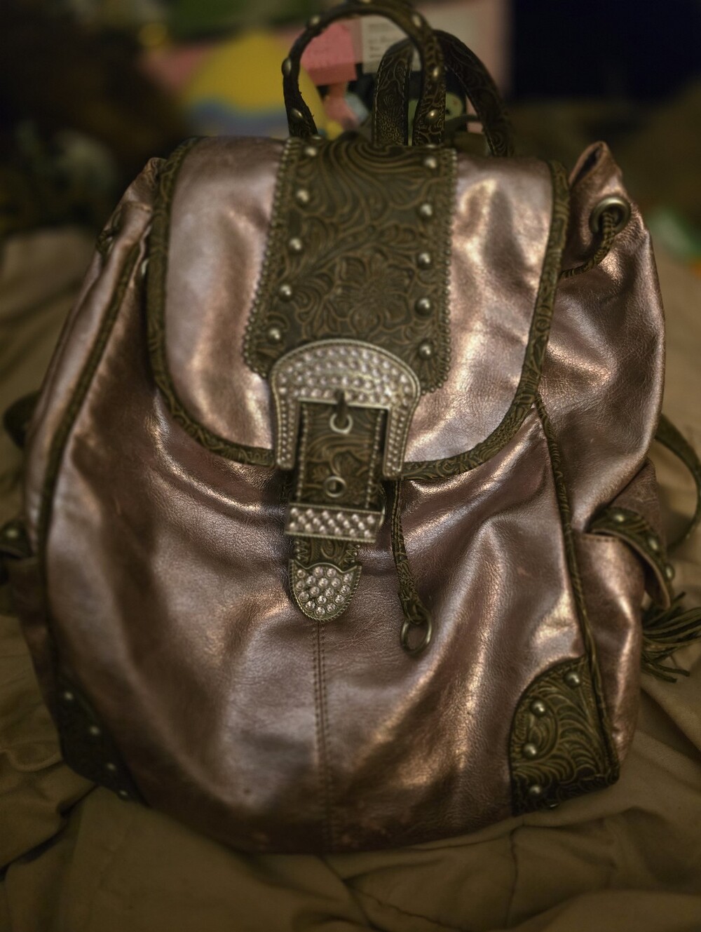 Kathy Van Zeeland Purple Metallic Backpack Bag